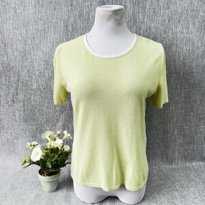 Vtg LUCIA Germany Pastel Lime Green Knit Short Sleeve Top Blouse Women's Sz 10/M
